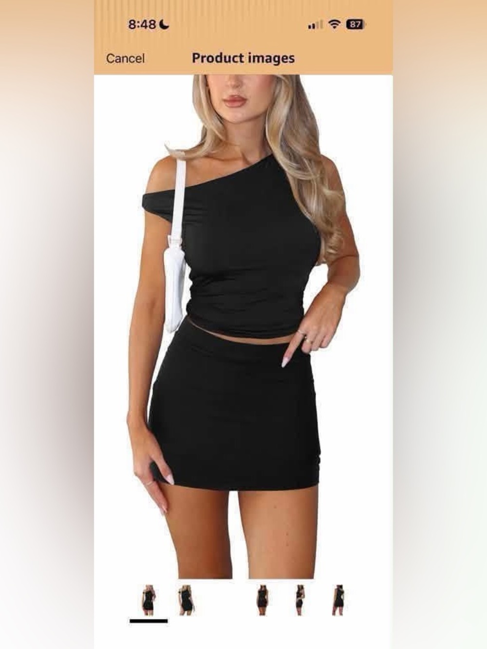 Asymmetric One-Shoulder Black Mini Skirt Set